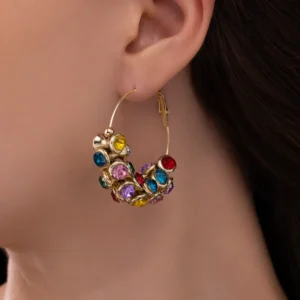 PRAO Anti-Tarnish Multi-Color CCB Studded Hoops