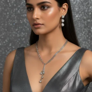 PRAO Anti-Tarnish High Fashion Silver Crystal Necklace Set With Earrings