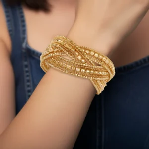 PRAO Anti-Tarnish Golden Multilayered Bangle Bracelet (Adjustable Size)